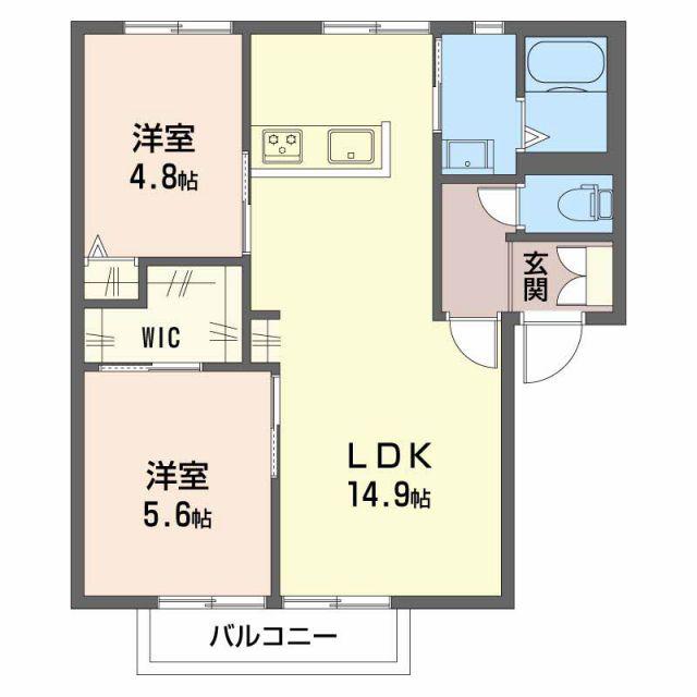 ヴィラ キャロット A棟(2LDK/2階)の間取り写真