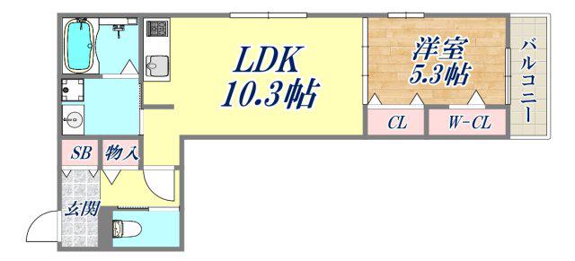 アリビオ立花(1LDK/1階)の間取り写真