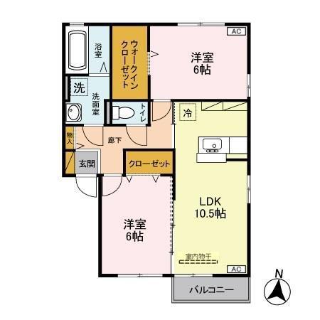 フェリーチェ B(2LDK/2階)の間取り写真