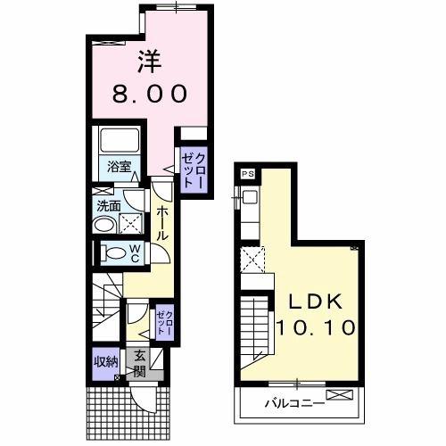 アデッソオーヴェスト(1LDK/1階)の間取り写真