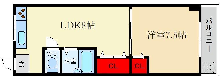 シャンテー御殿山(1LDK/4階)の間取り写真