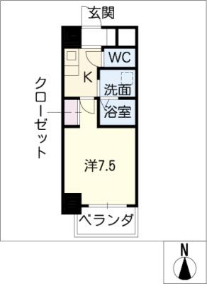 ランドハウス八事(1K/2階)の間取り写真