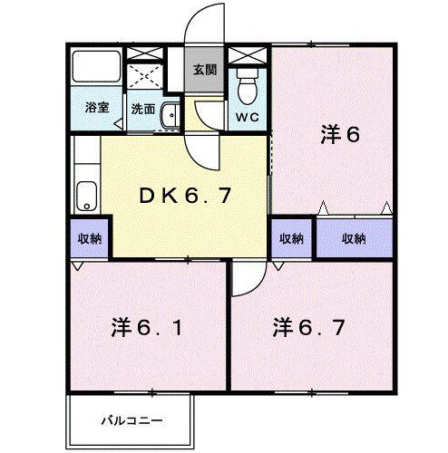 サンハイツA(3DK/2階)の間取り写真