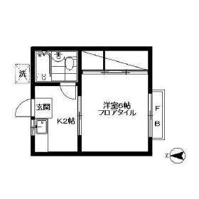 サンハイツ北嶺B(1K/2階)の間取り写真