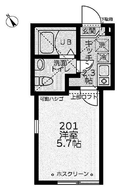 COHINA 諏訪(1K/2階)の間取り写真