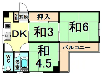 武庫メインハイツ(3DK/3階)の間取り写真