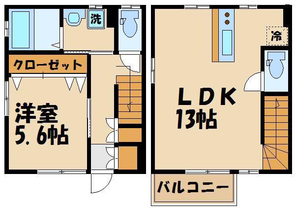 シュペリュール砧II(1LDK/2階)の間取り写真