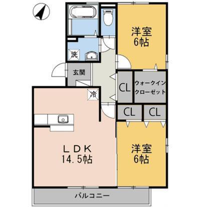 ルミエール静 B棟(2LDK/2階)の間取り写真