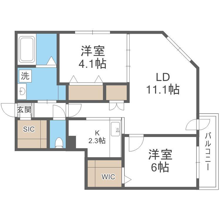 アルファスクエア北12西3(2LDK/6階)の間取り写真