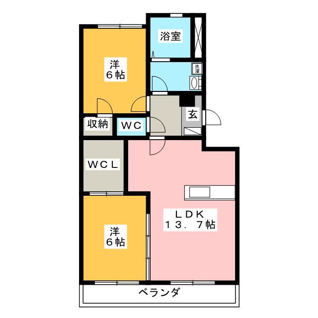 グランディール助信(2LDK/4階)の間取り写真