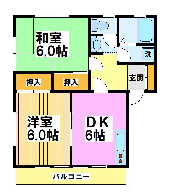 モンレーヴ上野原(2DK/1階)の間取り写真