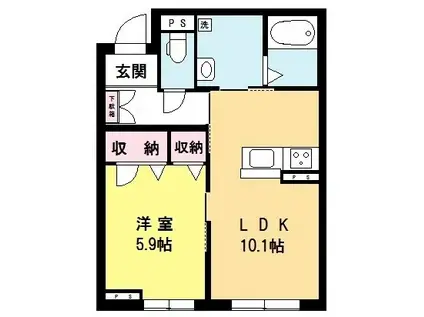 スカイハウス 東菅野(1LDK/1階)の間取り写真