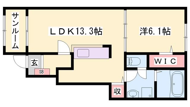 メゾングレーヌ勝原B(1LDK/1階)の間取り写真