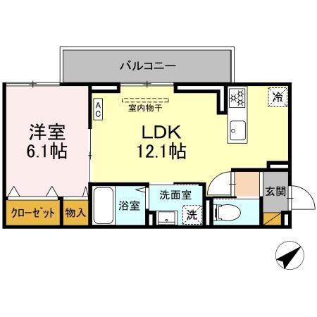 トリシア花水木Y(1LDK/2階)の間取り写真
