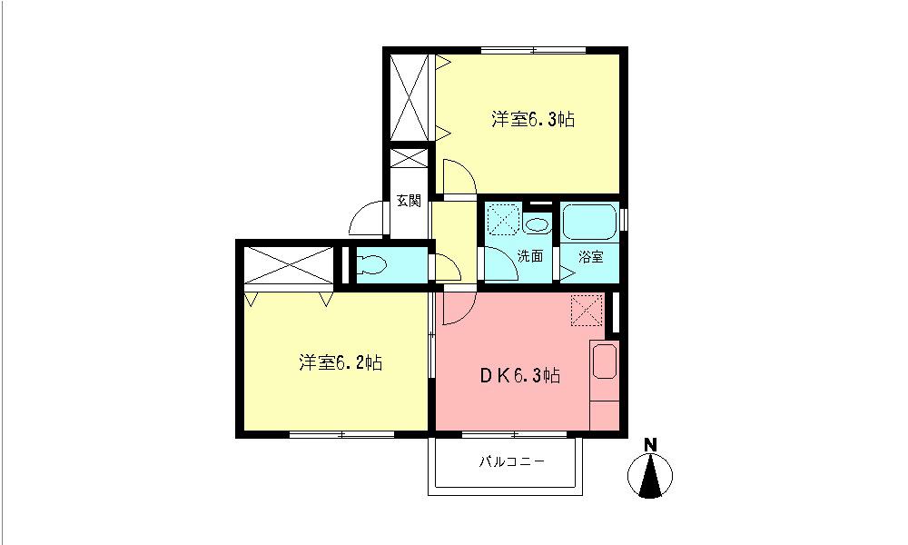 フォンティーヌ(2DK/2階)の間取り写真