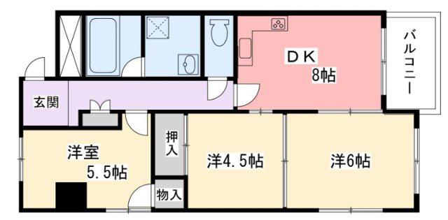 野里寺町中村コーポ(3DK/5階)の間取り写真