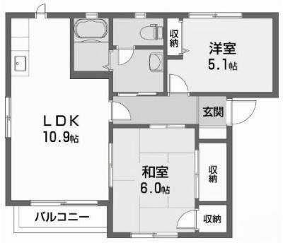 グリーン ガーデン B棟(2LDK/2階)の間取り写真