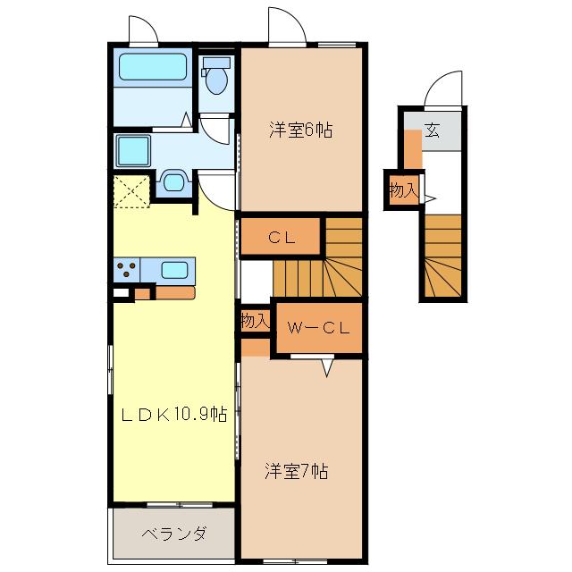 ＪＲ紀勢本線 高茶屋駅 徒歩22分 2階建 築6年(2LDK/2階)の間取り写真