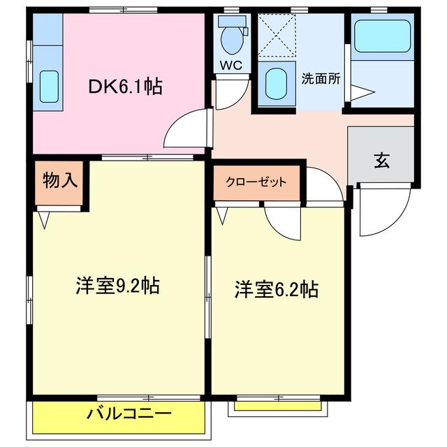 キャメロット1棟(2DK/1階)の間取り写真