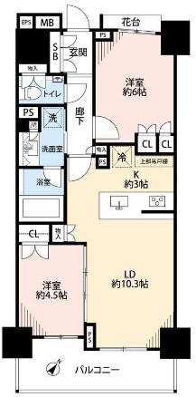 パークハウス文京千石(2LDK/8階)の間取り写真