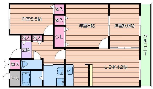 パークハイツアイリス1号館(3LDK/2階)の間取り写真