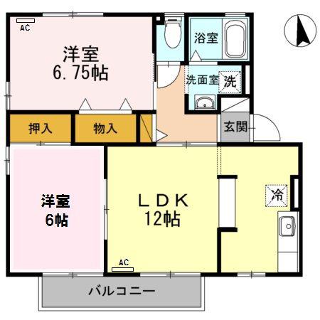 ラ・フィーネ曙 D棟(2LDK/1階)の間取り写真