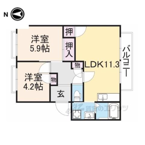 ノースサイドA棟(2LDK/2階)の間取り写真
