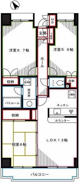 ラフィネ武蔵野(3LDK/1階)の間取り写真