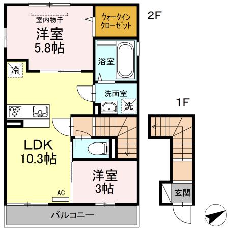ふたつきハイツ(2LDK/2階)の間取り写真
