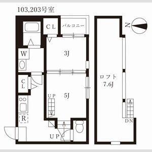 ハーモニーテラス河岸町II(1DK/2階)の間取り写真