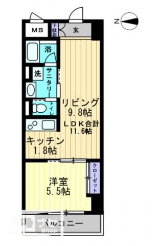 アルファレガロ中央町(1LDK/13階)の間取り写真