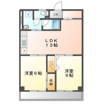 ハイツ田代(2LDK/5階)の間取り写真