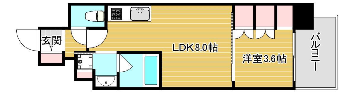 ソルレヴェンテ北堀江Q(1DK/11階)の間取り写真