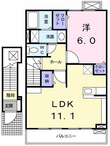 プリムローズ(1LDK/2階)の間取り写真