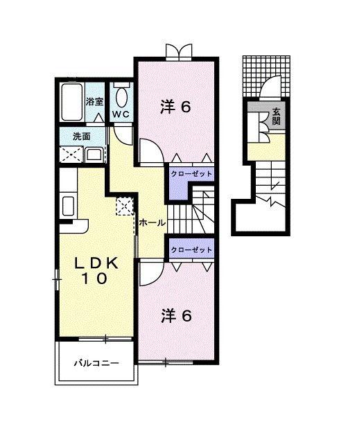 サンフローラI(2LDK/2階)の間取り写真