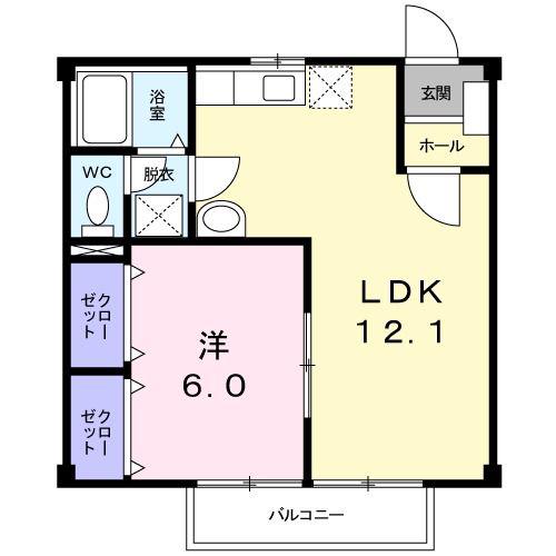フォレスト山代B(1LDK/1階)の間取り写真