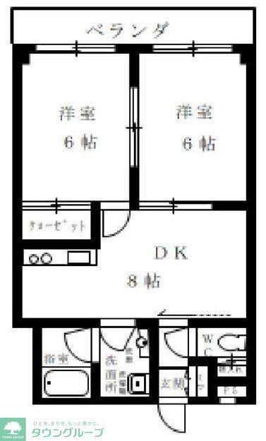 テラスパウロニア(2DK/2階)の間取り写真