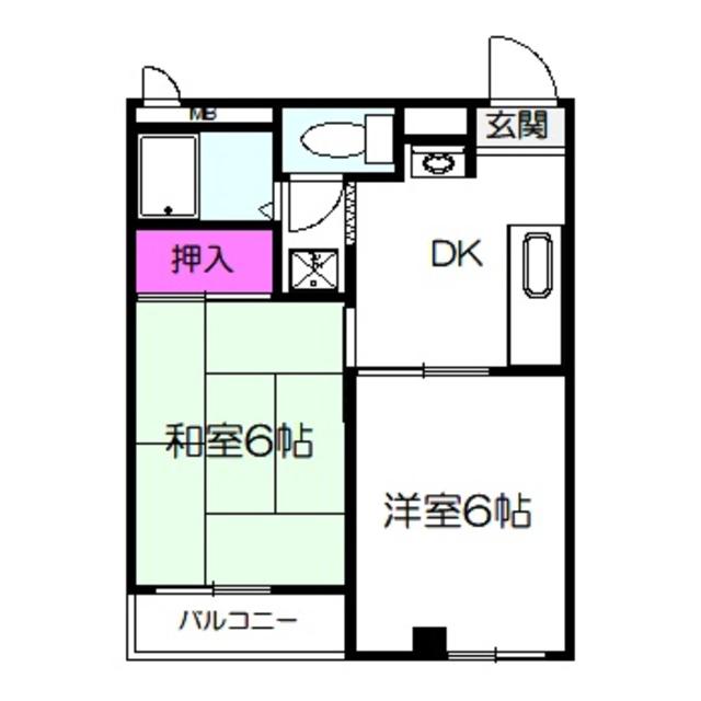 サウスアベニュー(2DK/4階)の間取り写真