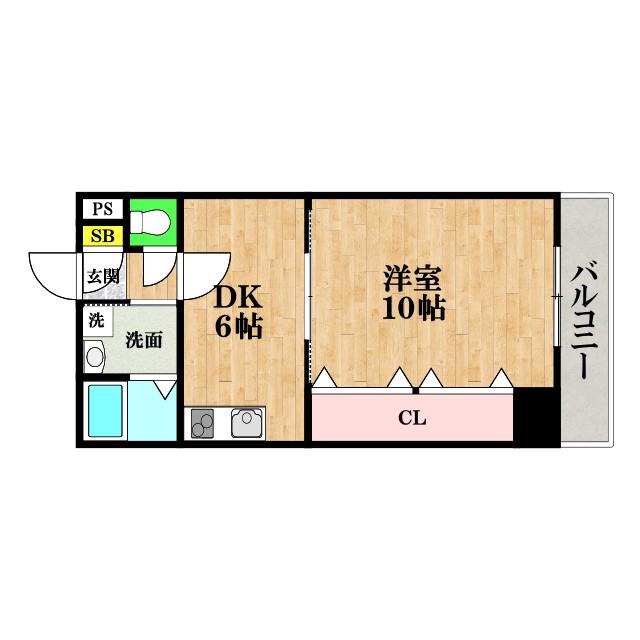 FUKUE BLD(1DK/6階)の間取り写真
