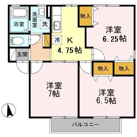 メゾンロゼールB棟(3K/2階)の間取り写真