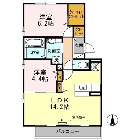 アプリコットハウス B棟(2LDK/2階)の間取り写真