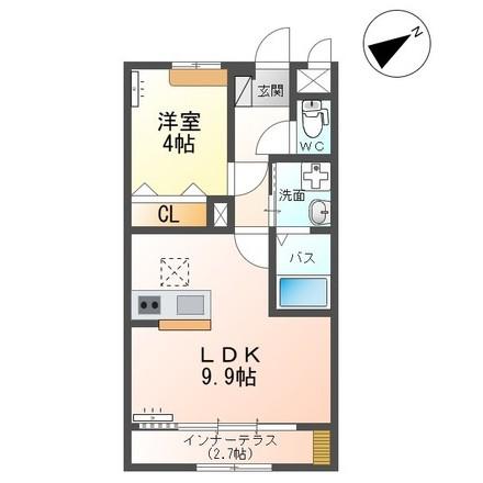 ブランシュ フルールAR(1LDK/1階)の間取り写真
