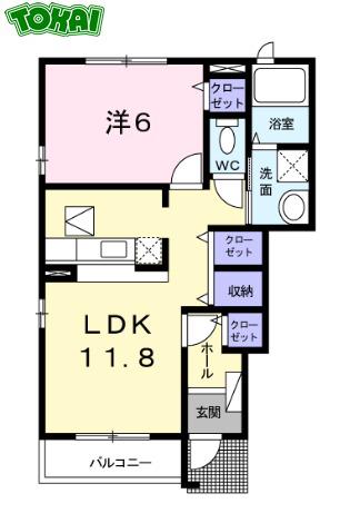 メッゾ マ-ヴェラスB(1LDK/1階)の間取り写真