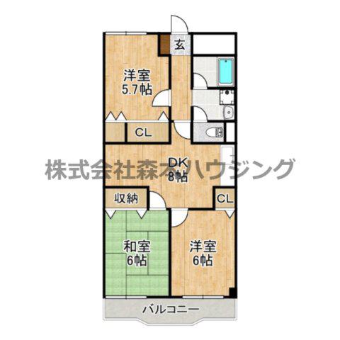コーポ春日丘(3LDK/3階)の間取り写真