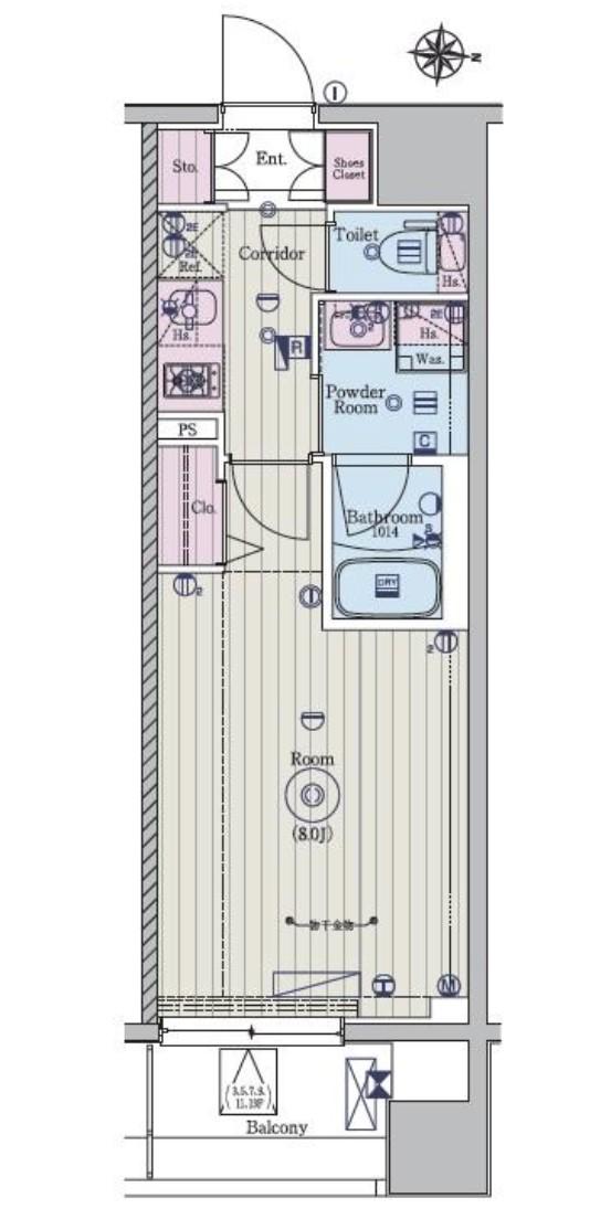 メイクスデザイン新宿(1K/8階)の間取り写真