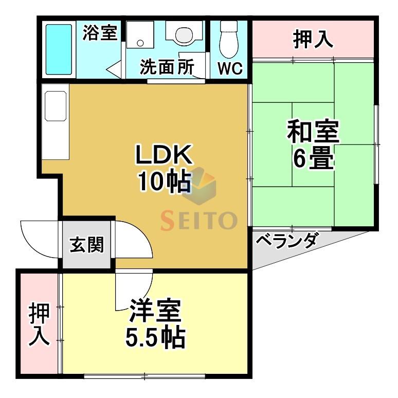 リバークロス原田元町(2LDK/2階)の間取り写真