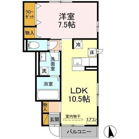 ボヌール新松戸A棟(1LDK/1階)の間取り写真