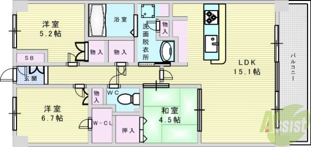 パークナ―ドフィット津雲台(3LDK/8階)の間取り写真