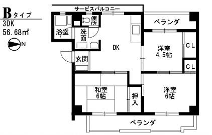 安田コーポ(3DK/4階)の間取り写真