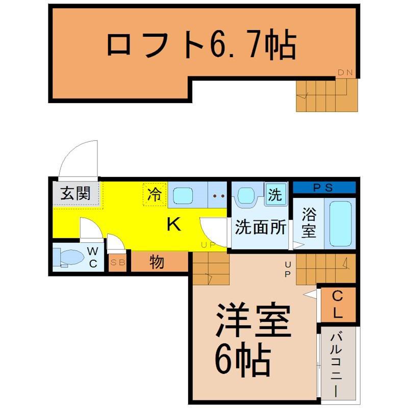 K&K DREAM今池(1K/2階)の間取り写真